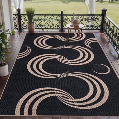 Tangsoo Easy Jute 5x7 Non-Slip Washable Rug,Large Area Rugs for Living Room - color: Black Arc, size: 5' x 7'(Rectangular)