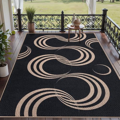 Tangsoo Easy Jute 5x7 Non-Slip Washable Rug,Large Area Rugs for Living Room - color: Black Arc, size: 5' x 7'(Rectangular)