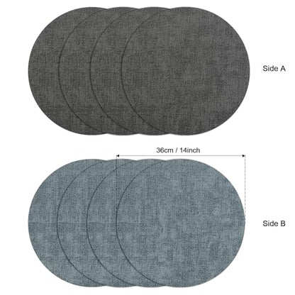 Myir JUN 14" Round Placemats Set of 4, Reversible Dual-Color Place Mats - color: Gray Light Blue