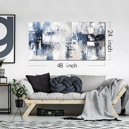 Prepeyssee White and Blue Abstract Canvas Wall Art for Living Room Bedroom Home Office Large Modern Grey Abstract Canvas Prints Picture Ready to Hang Size 24x48 - color: white, size: 24"L x 48"W