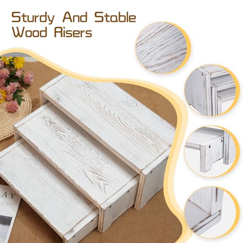 3-Tier Wooden Cupcake Stand & Display Risers, Multi-Tier Display Stand for Food, Desserts, & Collections - color: White
