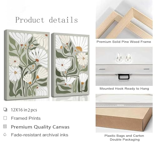 HSHFKLH 2 Pcs Boho Wildflowers Canvas Wall 12x16in - color: Canvas, size: 12x16in
