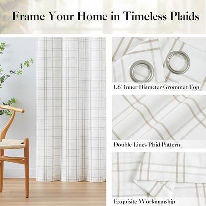 Long Buffalo Plaid Light Filering Window Curtain Panels 95 Inch - color: Plaid Linen/White, size: 40"W x 95"L (Pack of 2)