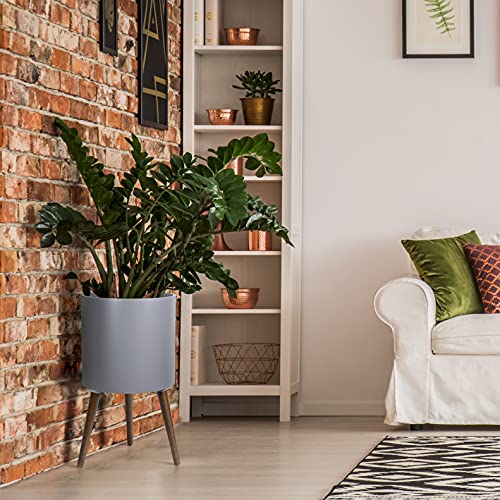 D'vine Dev 14 Inch Planter Pot with Wood Stand, Grey, 88-O-D-3 - color: Matte Grey, size: X-Large