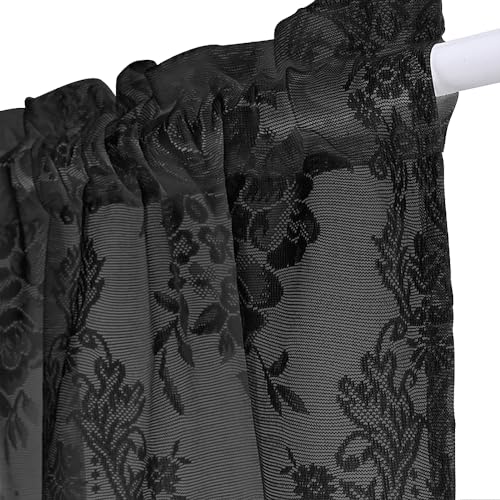 Molaxhome Homey Sheer Embroidered Flowers Vine Valance Window Treatment - color: A634black, size: 52"W x 18"L (Pack of 1)