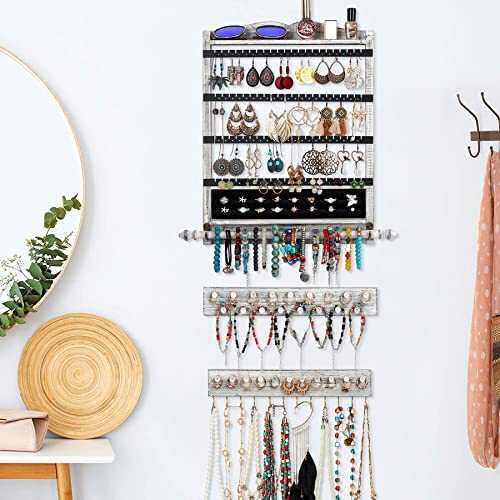 Wall Jewelry Organizer,3Pcs Hanging Jewelry Organizer,Wooden Jewelry Holder - color: White