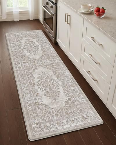 Color&Geometry Kitchen Floor Mat 24x59 Faded Vintage Anti Fatigue, Khaki - color: Vintage-khaki, size: 24''x59''