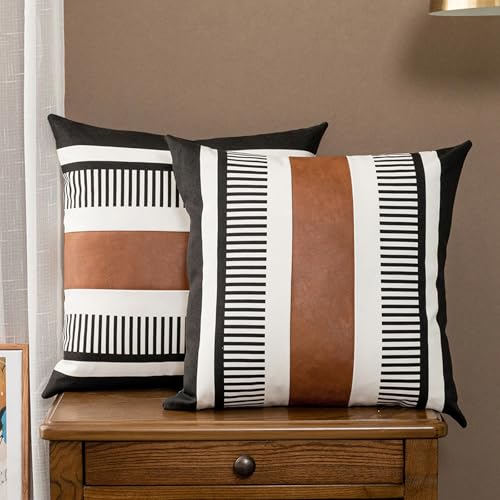 Decorative Striped Throw Pillow Cover 16x16 Black White & Brown - color: Black, size: 16" x 16" (Pack of 2)