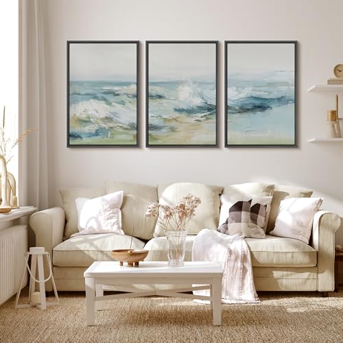 MUDECOR Framed Wall Art Print Set Abstract Ocean Waves Coastal Landscape Illustrations Modern Art Boho Decorative Colorful Chic for Living Room, Bedroom, Office - 16"x24"x3 BLACK - color: AE01-2604-M03, size: 16"x24"x3 Panels Black