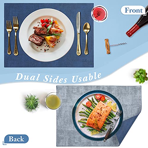 SUEH DESIGN Leather Placemats Table Mats Set of 6, Navy Blue & Light Blue - color: A: Navy Blue & Light Blue
