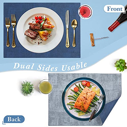 SUEH DESIGN Leather Placemats Table Mats Set of 6, Navy Blue & Light Blue - color: A: Navy Blue & Light Blue