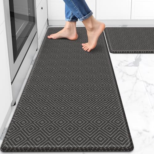 Kitchen Mat 2PCS Kitchen Rugs Cushioned Anti-Fatigue Rug Standing Desk Mat - color: Dark Grey, size: 47"L x 17.3"W x 0.4"Th