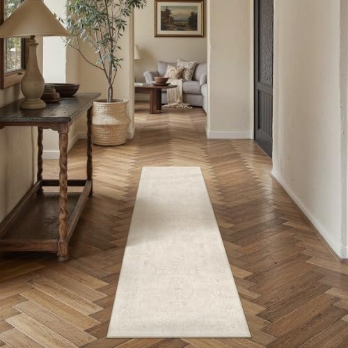 PureCozy 2x6 Beige Runner Rug Washable Hallway Non Slip Kitchen Vintage - color: Beige, size: 2' x 6' (Runner)