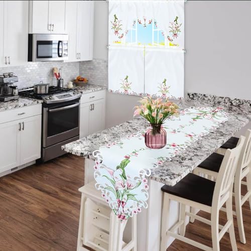 Simhomsen Embroidered Hummingbird Kitchen Window Curtain Swag and Tiers Set for Spring and Summer (Hummingbird) - color: Hummingbird