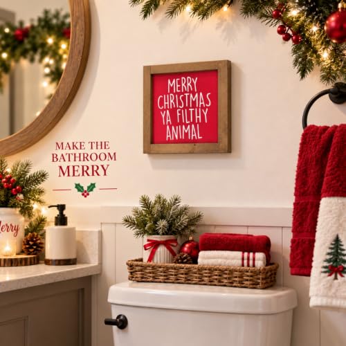 Merry Christmas Ya Filthy Animal Sign, Wooden Table & Wall Decor - color: red-4
