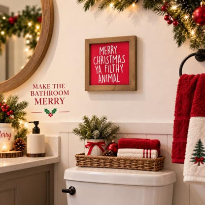 Merry Christmas Ya Filthy Animal Sign, Wooden Table & Wall Decor - color: red-4