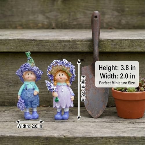 2-Piece Resin Sculpture Set, Whimsical Spring Ornaments Male & Female Themed Statues, Fairy Garden Resin Decor Accents for Indoor Home Spring Decor
