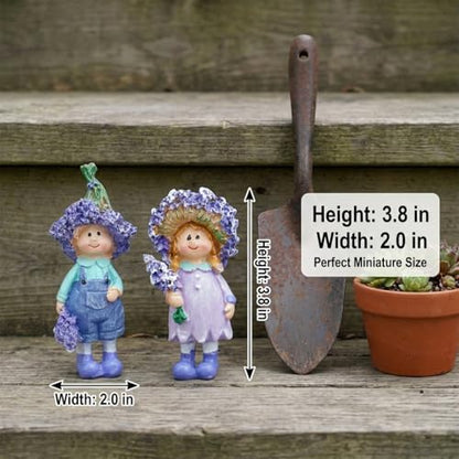 2-Piece Resin Sculpture Set, Whimsical Spring Ornaments Male & Female Themed Statues, Fairy Garden Resin Decor Accents for Indoor Home Spring Decor