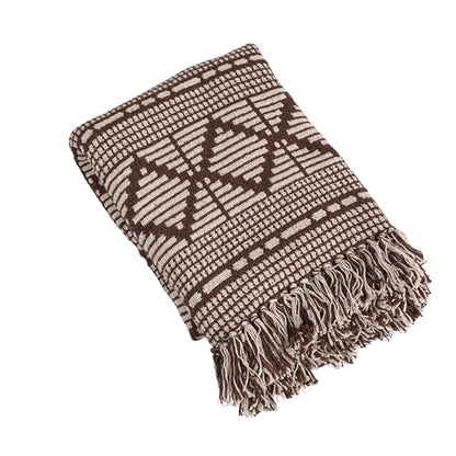 Bloomingville Soft Recycled Cotton Blend Throw with Diamond Pattern, Brown and Beige - color: Brown and Beige