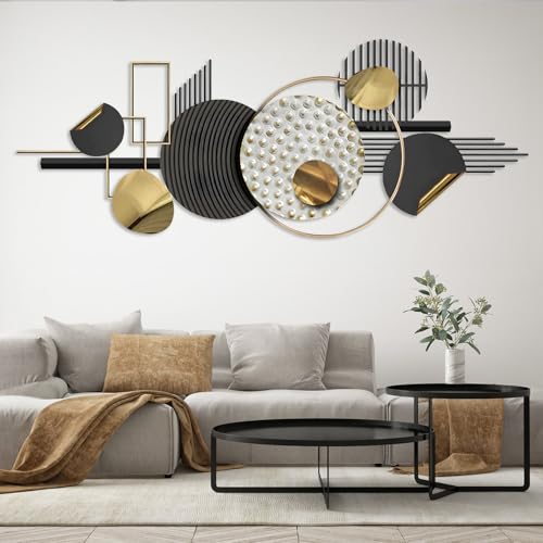 Lucky Monet Large Wall Decor for Living Room, Modern Metal Wall Art, 3D Textured Geometric Wall Sculpture 59"x24" Wall Hanging Decoration for Dinning Room Bedroom Entryway - color: Style 2