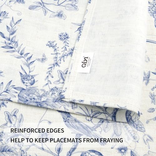 QIYI Boho Table Placemats Set of 4, 12"x18" Linen Place Mats, Blue Garden - color: Blue Garden, size: Set of 4