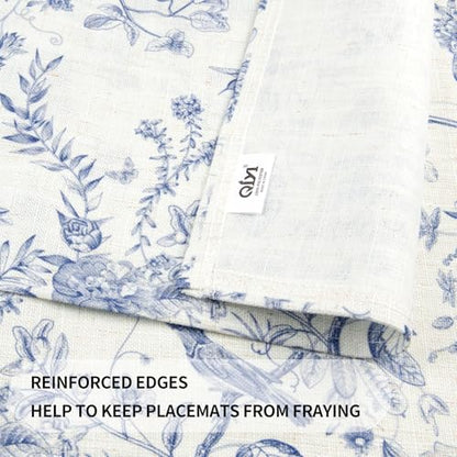 QIYI Boho Table Placemats Set of 4, 12"x18" Linen Place Mats, Blue Garden - color: Blue Garden, size: Set of 4