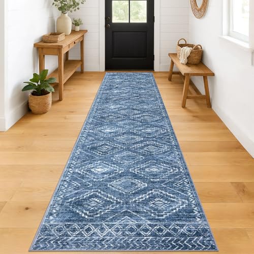KILOCOCO Washable Runner Rug 2.6x12 ft Runner for Hallway, Stonewashed Blue - color: Stonewashed Blue, size: 2'7" x 12' (Runner)