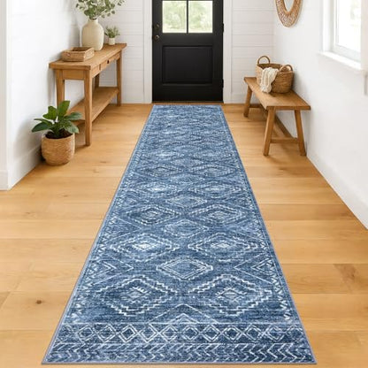 KILOCOCO Washable Runner Rug 2.6x12 ft Runner for Hallway, Stonewashed Blue - color: Stonewashed Blue, size: 2'7" x 12' (Runner)