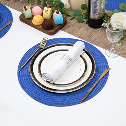 SHACOS Round Placemats Set of 6 Washable 15 inch Round Table Mats Cotton Polyester Woven Braided Place Mats for Dining Table (Blue, 6) - color: Blue, size: Set of 6