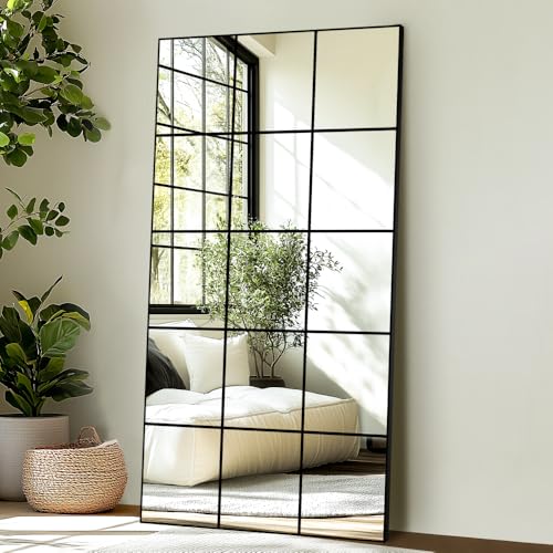 Delma Window Pane Full Length Mirror 28"x55" Large Window Wall Mirror Black - size: 55"L x 28"W