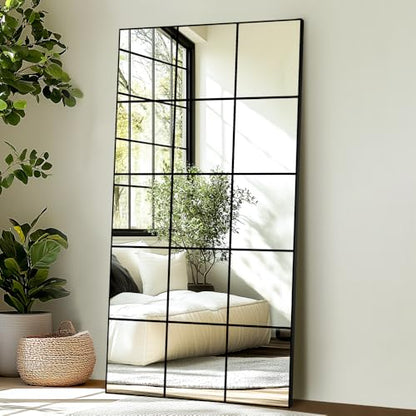 Delma Window Pane Full Length Mirror 28"x55" Large Window Wall Mirror Black - size: 55"L x 28"W