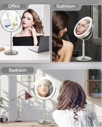 8" Lighted Makeup Mirror with Light,30X Magnifying Height Adjustable Mirror - color: Brushed Nickel