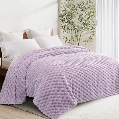 Whale Flotilla Soft Fleece Twin Size Bed Blanket Luxury 3D Jacquard, Lilac - color: Lilac, size: Twin(60x80 Inch)