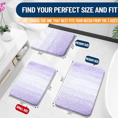 OLANLY Small Bathroom Rugs 24x16, Extra Soft Absorbent Microfiber Bath Rugs - color: Light Purple, size: 24" X 16"