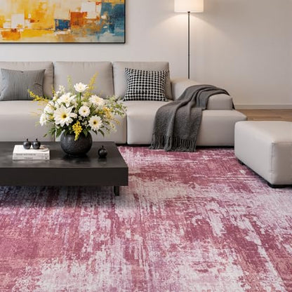 Merelax 6x9 Pink Washable Area Rug Non-Slip Faux Wool Abstract Rug - color: Pink, size: 6' x 9'(72''x108'')