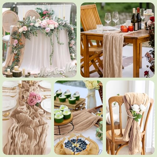 Cheesecloth Table Runner 10FT Nude Boho Gauze Rustic Sheer Table Runners - color: Nude, size: 1 Pack