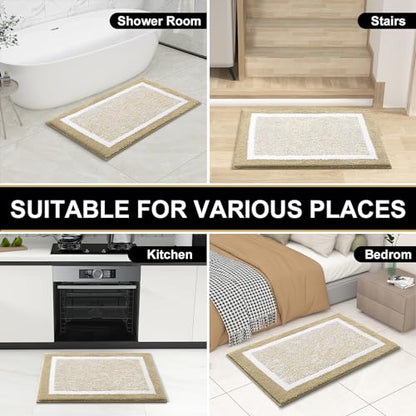 OLANLY Small Bathroom Rugs 24x16, Absorbent Microfiber Bath Rugs, Beige - color: Beige and White, size: 24" X 16"