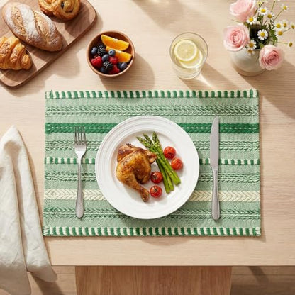 Artoid Mode Emerald Woven Braided Stripe Placemats Set of 6-12x18 Inch - color: Emerald, size: 12" x 18", 6 Pcs