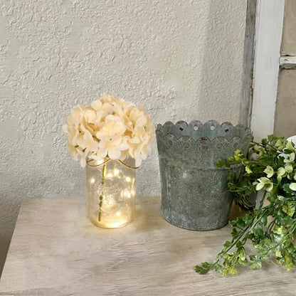 Set of 3 Mason Jar Lights, Champagne Hydrangea Holiday Table Decor - color: Jar-champagne Hydrangea