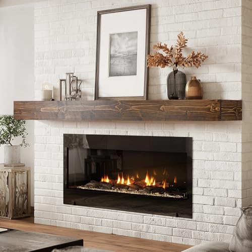 72x8x3in Rustic Fireplace Mantel Pine Wood, Weathered Brown - color: Weathered Brown, size: 72x3x8-hollow