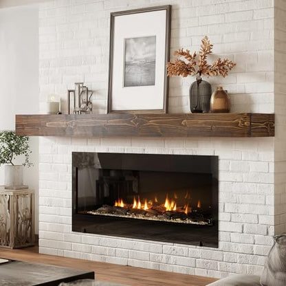 72x8x3in Rustic Fireplace Mantel Pine Wood, Weathered Brown - color: Weathered Brown, size: 72x3x8-hollow
