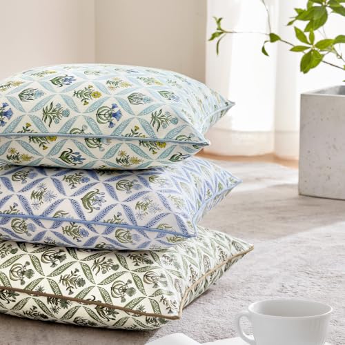 MIULEE Floral Throw Pillow Covers 20x20 Set of 2, Light Blue - color: Light Blue, size: 20" x 20" (Pack of 2)