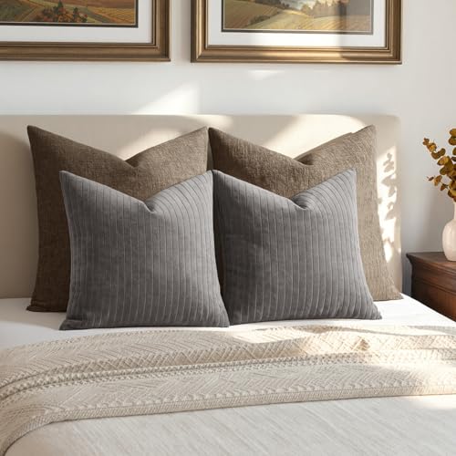 MIULEE Set of 2 Grey Textured Striped Throw Pillow Covers 20x20 Inch - color: Grey, size: 20" x 20" (Pack of 2)
