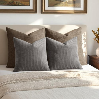 MIULEE Set of 2 Grey Textured Striped Throw Pillow Covers 20x20 Inch - color: Grey, size: 20" x 20" (Pack of 2)