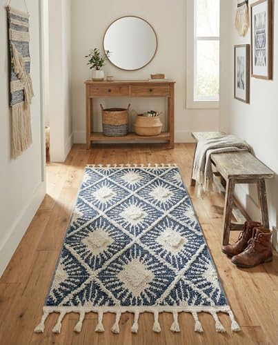 Rugs.com Boho Collection Rug – 4 Ft Runner Blue Medium-Pile Rug Perfect for Hallways, Entryways - color: Blue, size: 2' x 4' Runner