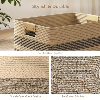 Nunsino 96L Blanket Basket with Leather Handles,Laundry Basket,Dark Brown - color: Dark Brown, size: 96L