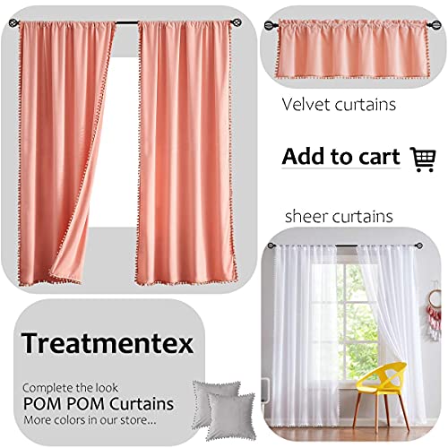 Pom Pom White Sheer Curtains for Living Room 52x63" Linen Texture Drape 2pc - color: Snow White, size: 52"W x 63"L (Pack of 2)