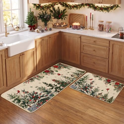 Baccessor Christmas Kitchen Rugs Set of 2, 17x29 and 17x47 Inch - color: Xmas Trees