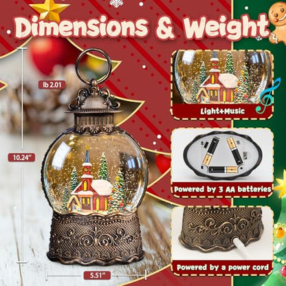 SUNFACE Christmas Snow Globe Lantern, Church Tree Nativity Scene Light Up Musical Snow Globes with 6H Timer, 3 AA Battery & USB Powered, Glitter Globe for Indoor for Kids Women Adults - color: Church Manger 125