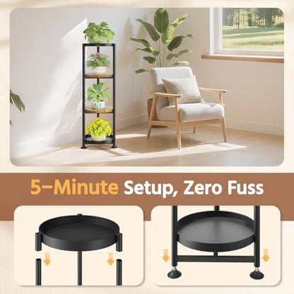 LASZOLA Plant Stand Tall Flower Holder for Indoor Corner, 4 Tier Black